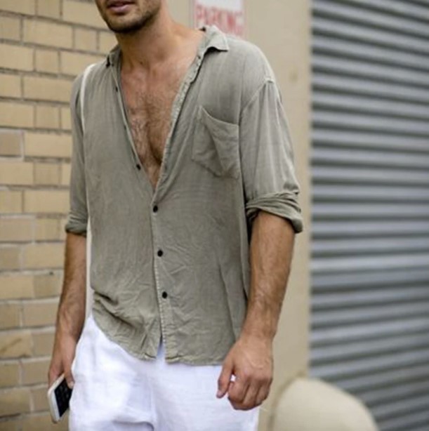 Men's Lapel Pocket Cotton Shirt - Image 2