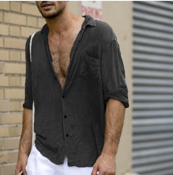 Men's Lapel Pocket Cotton Shirt - Image 3